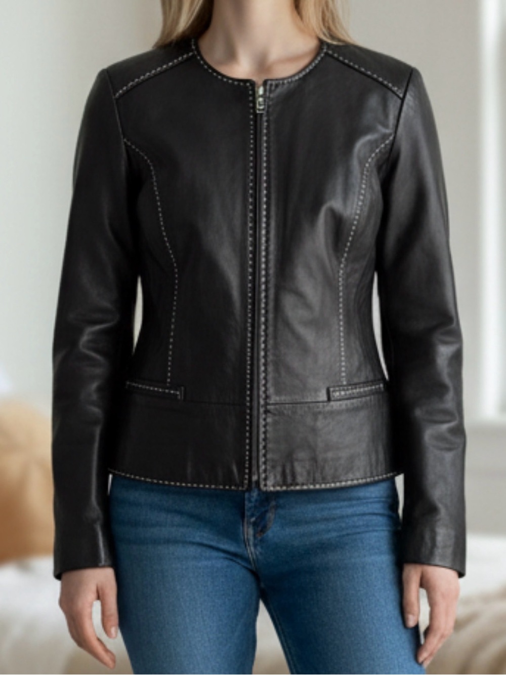 Talbots Petites Black  LeatherJacket 14 P
